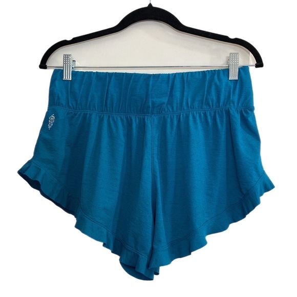 Free People movement teal blue ruffle hem athletic shorts w/ elastic waistband - Picture 2 of 4